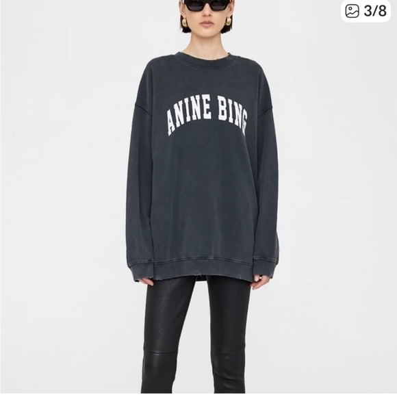 ANINE BING Revolve Distressed Designer Tyler Sweatshirt in Gray White Size XL - Picture 2 of 15